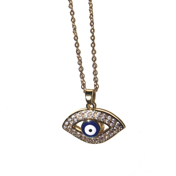 *NEW* 18K Gold Plated Cubic Zirconia Evil Eyes Pendant Necklace 🧿🪬 - Picture 2 of 15